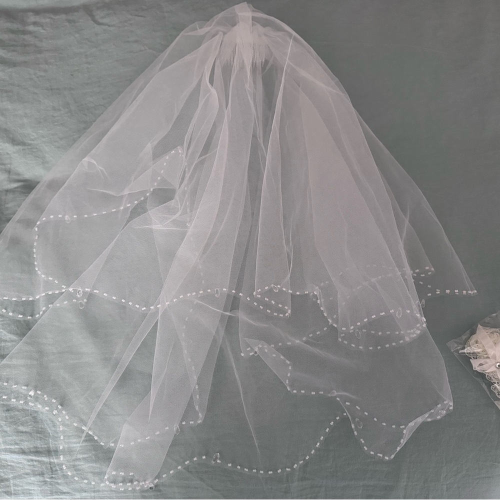Sheer Bridal Veil with Beaded Edge